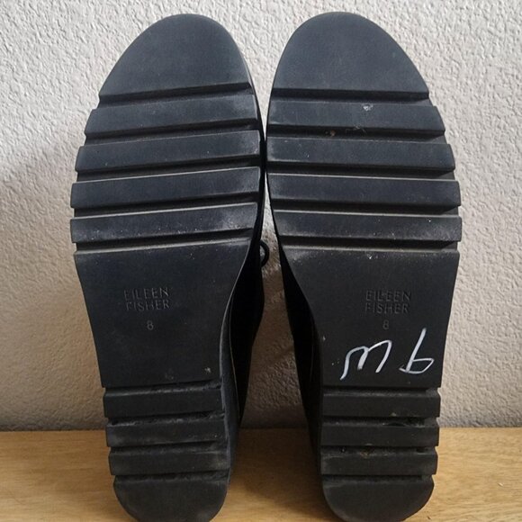 Eileen Fisher Shoes Womens Size 8 Black Leather Platform Lace Up Oxford Loafers - Picture 10 of 11